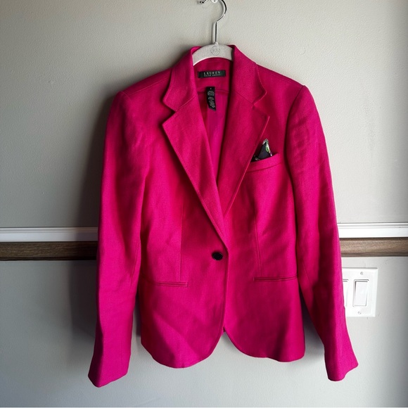 Lauren Ralph Lauren Blazer Single-Breasted Hot Pink 100% Linen - Picture 1 of 3
